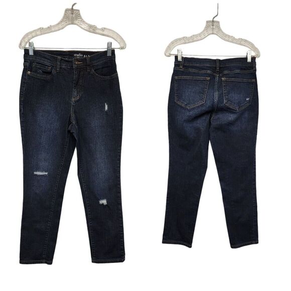 Studio By D & Co Dark Blue Denim Distressed Boot Cut Jeans Size 4 - Picture 1 of 4